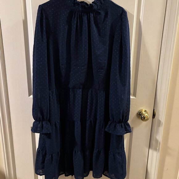 R & K Originals Women's Navy Blue Polka Dot Babydoll Dress ~ Size: 16 - Picture 1 of 4